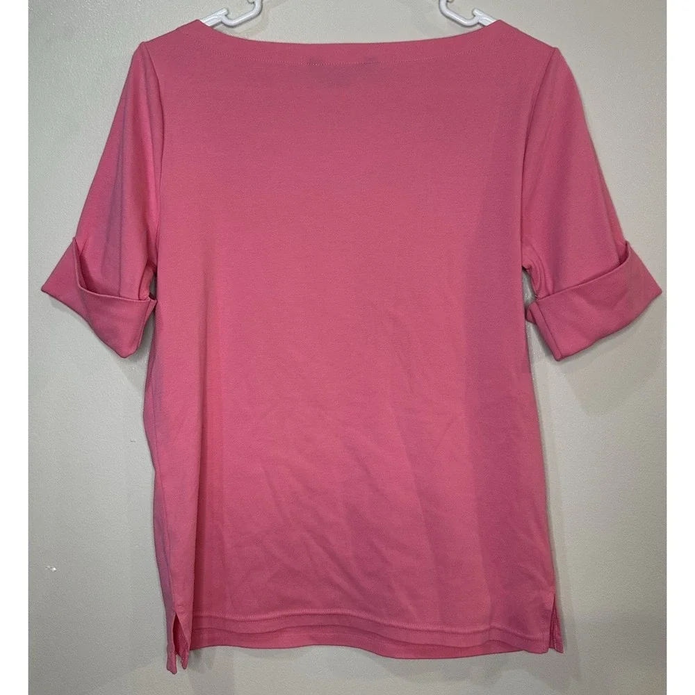 Lauren Ralph Lauren Stretch Cotton Blend Boat Neck Rolled Sleeve Shirt‎ Sz PL